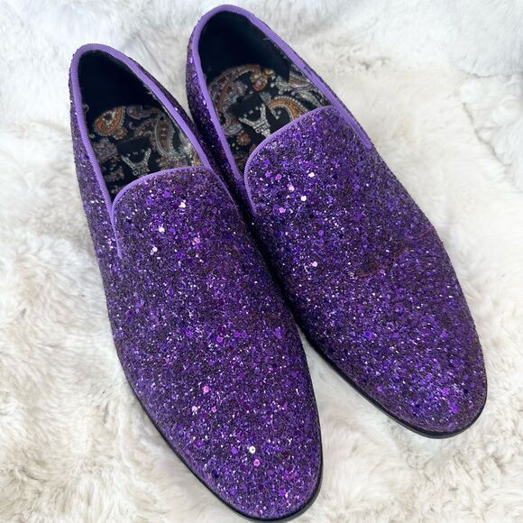 Enzo Romeo Mens Sparko Purple Glitter Slip On Tuxedo Dress Loafers Shoes 6.5 - Picture 3 of 9